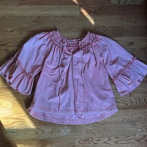 Free People Pink Ruffle Sleeve Blouse